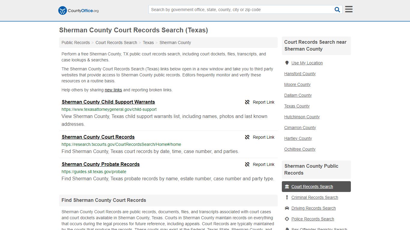 Sherman County Court Records Search (Texas) - County Office