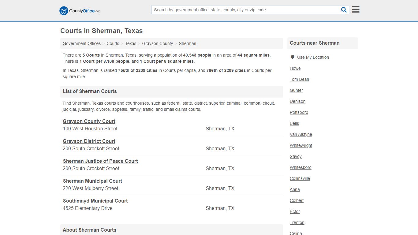 Courts - Sherman, TX (Court Records & Calendars) - County Office