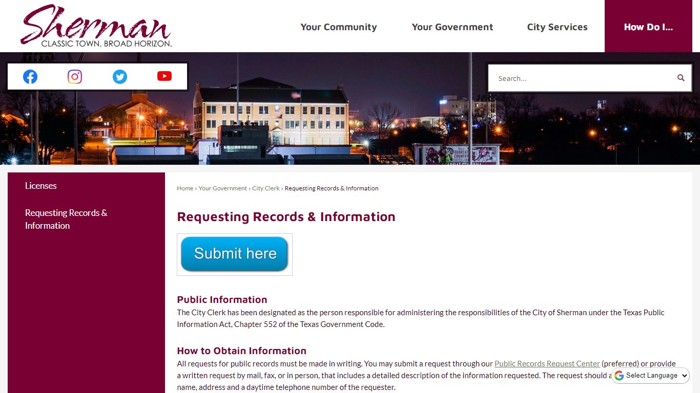 Requesting Records & Information | Sherman, TX - Official Website
